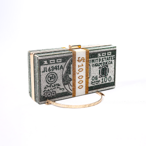 Crystal Dollar Clutch with Metal Handle