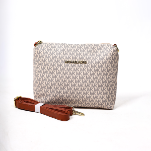 Michael Kors Beige Crossbody Bag with Gold MK Logo and Strap