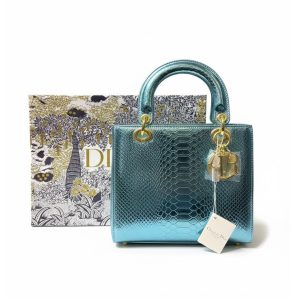 Lady Dior Metallic Python-Embossed Handbag