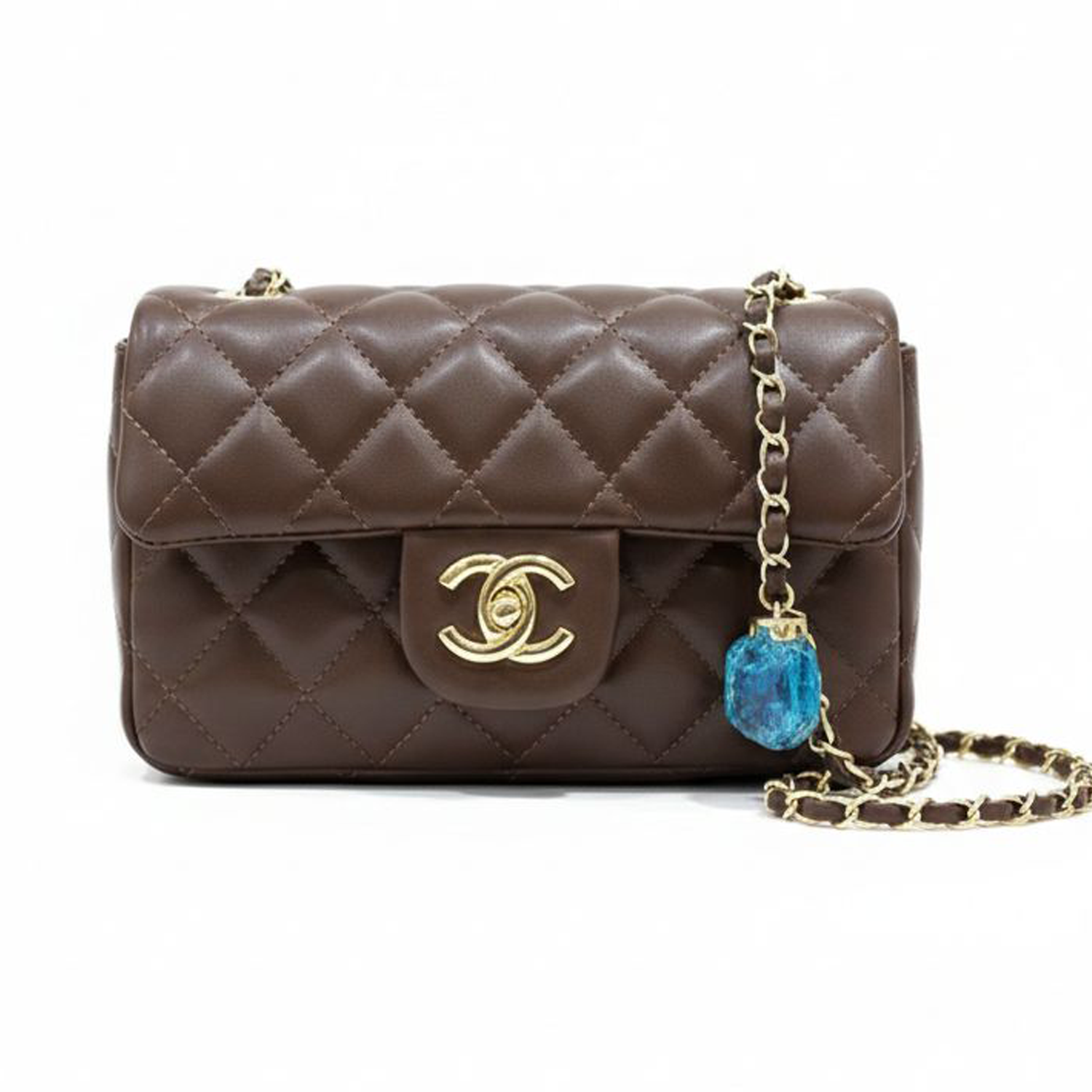 CHANEL Black Quilted Lambskin Pearl Logo Strap Flap Bag - Image 2